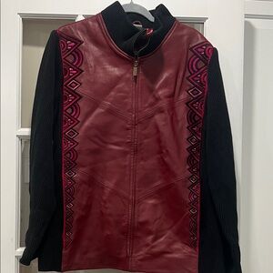 Bob Mackie Burgundy and Black Leather Jacket vintage